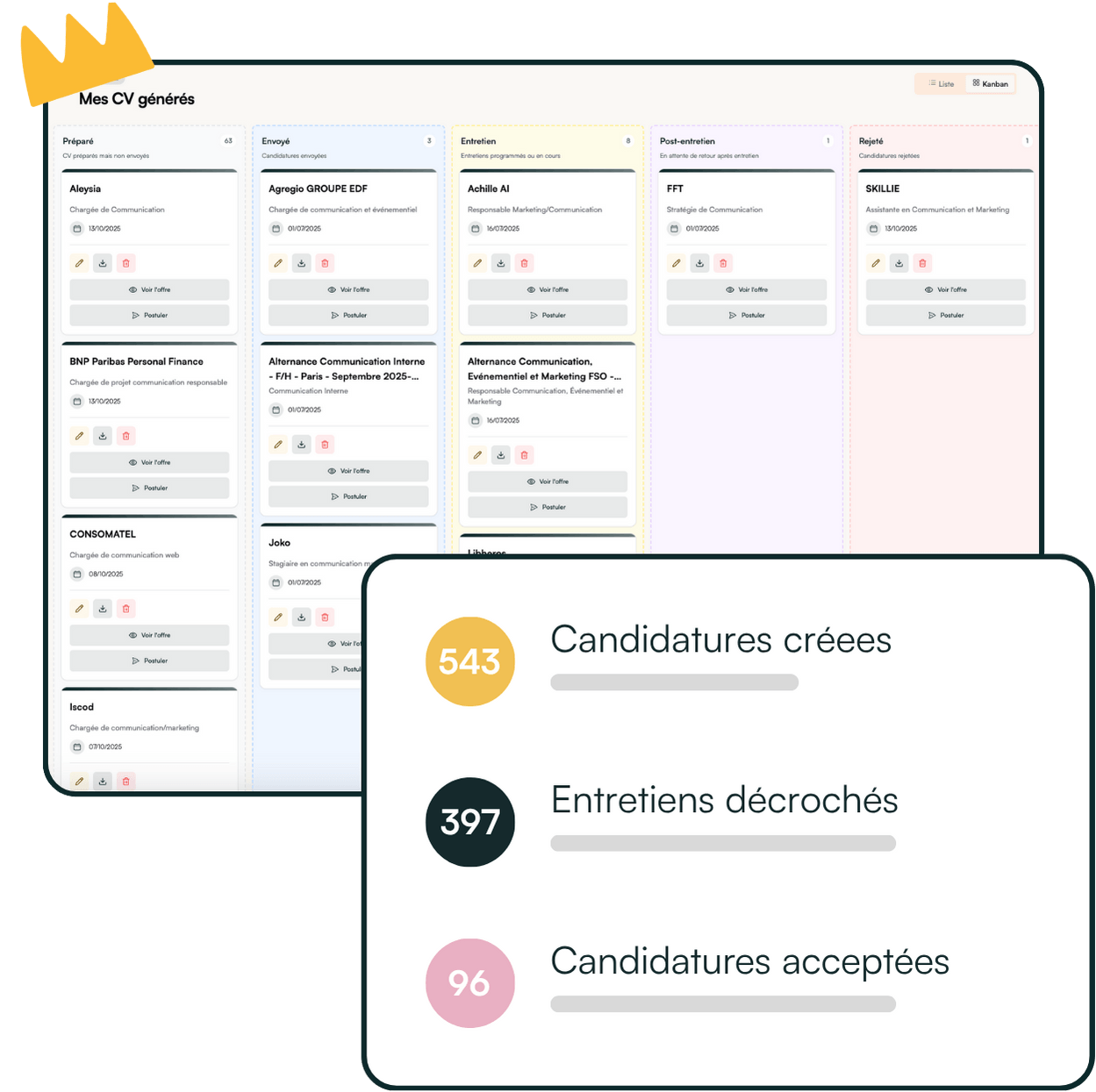 Aperçu du tableau de suivi des candidatures
